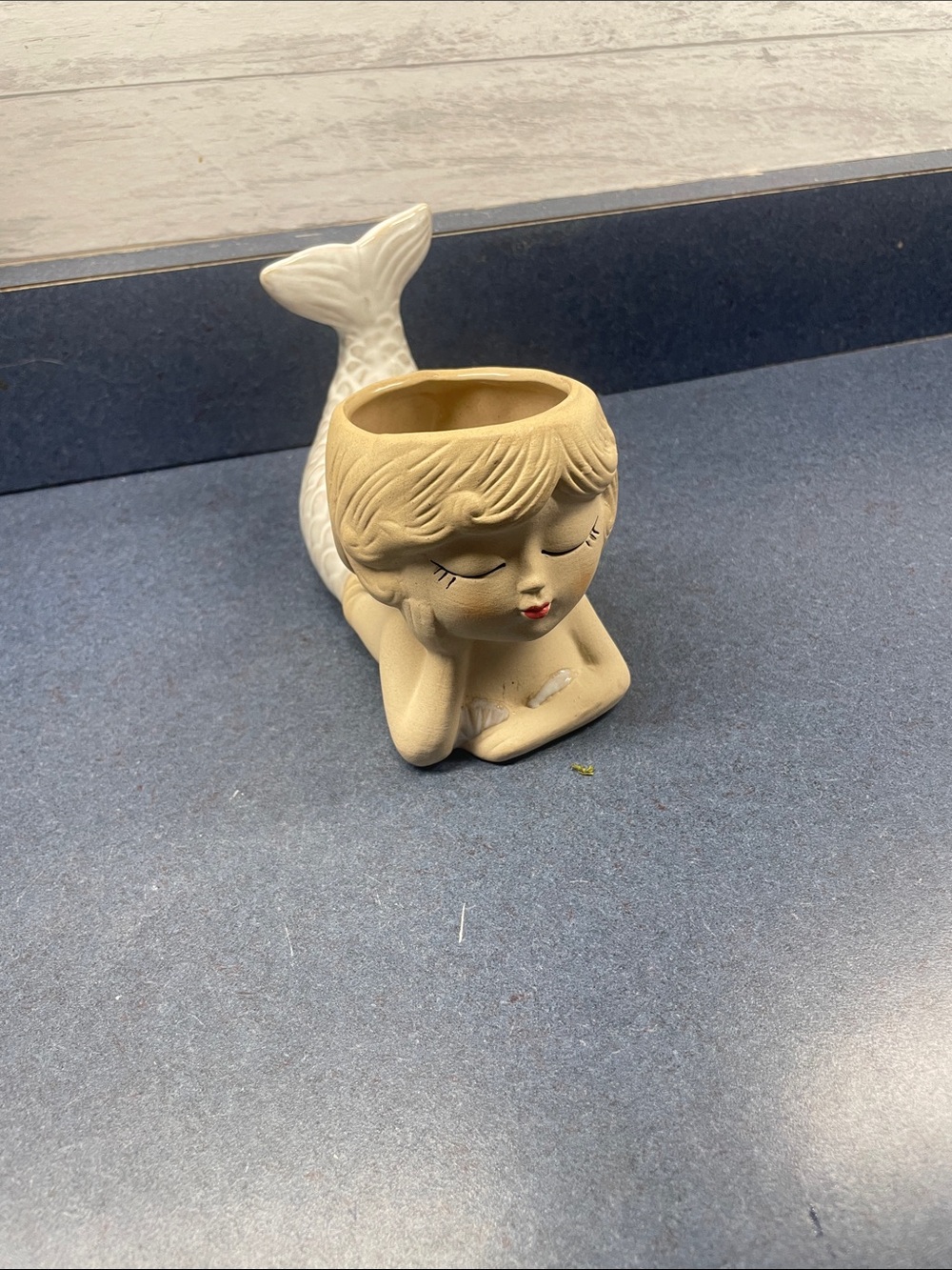Handcrafted Ceramic Mermaid Planter in Cream and White - Decorative Accent